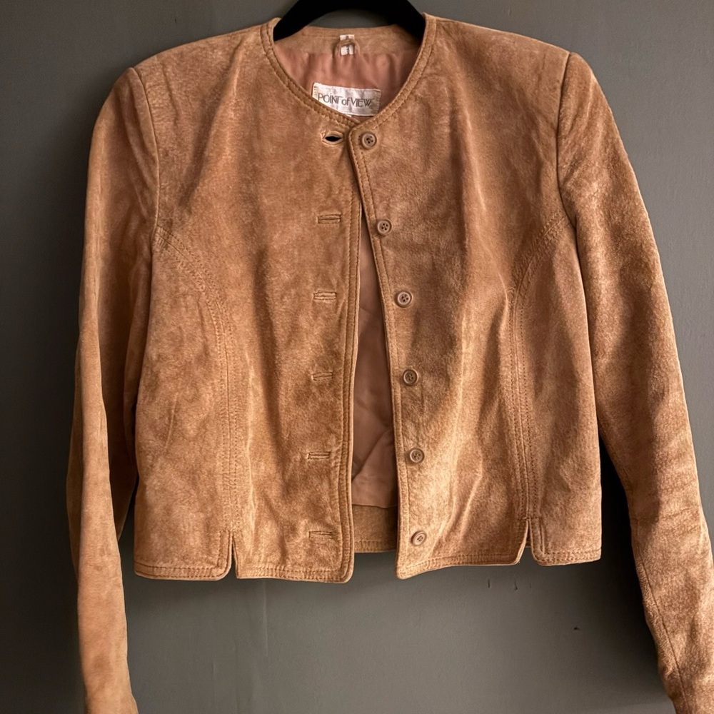 Stylish Tan Leather Suade Women's Jacket Vintage